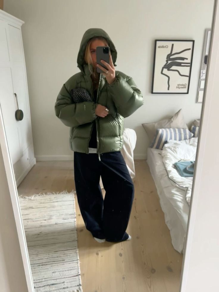 Puffer jacket with shiny finish and hood