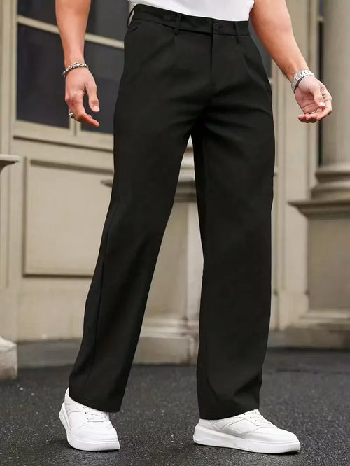 Straight trousers with pleated details and side pockets