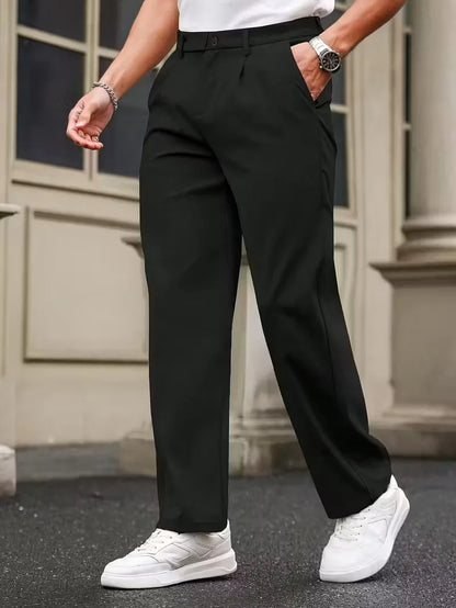 Straight trousers with pleated details and side pockets