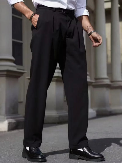 Straight trousers with pleated details and side pockets