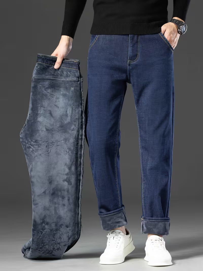 Straight leg men's trousers with fleece lining