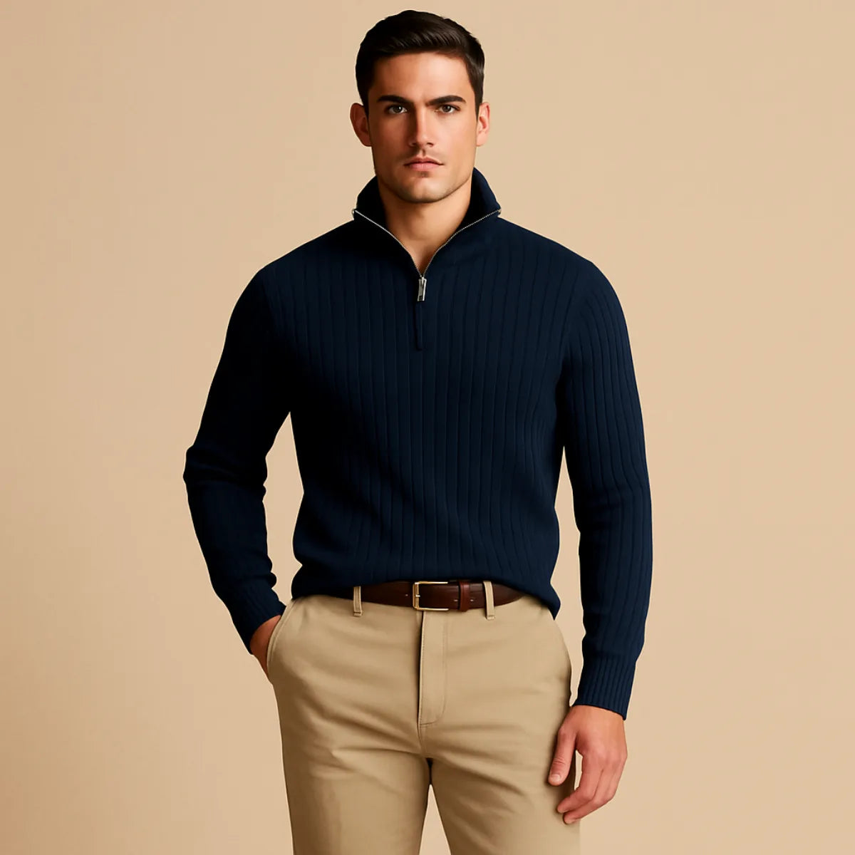Half-zip jumper with stand-up collar