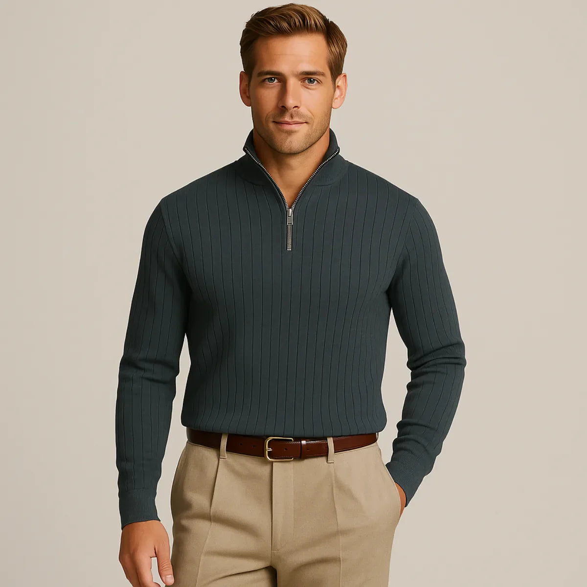 Half-zip jumper with stand-up collar