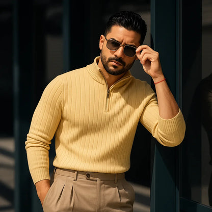 Half-zip jumper with stand-up collar