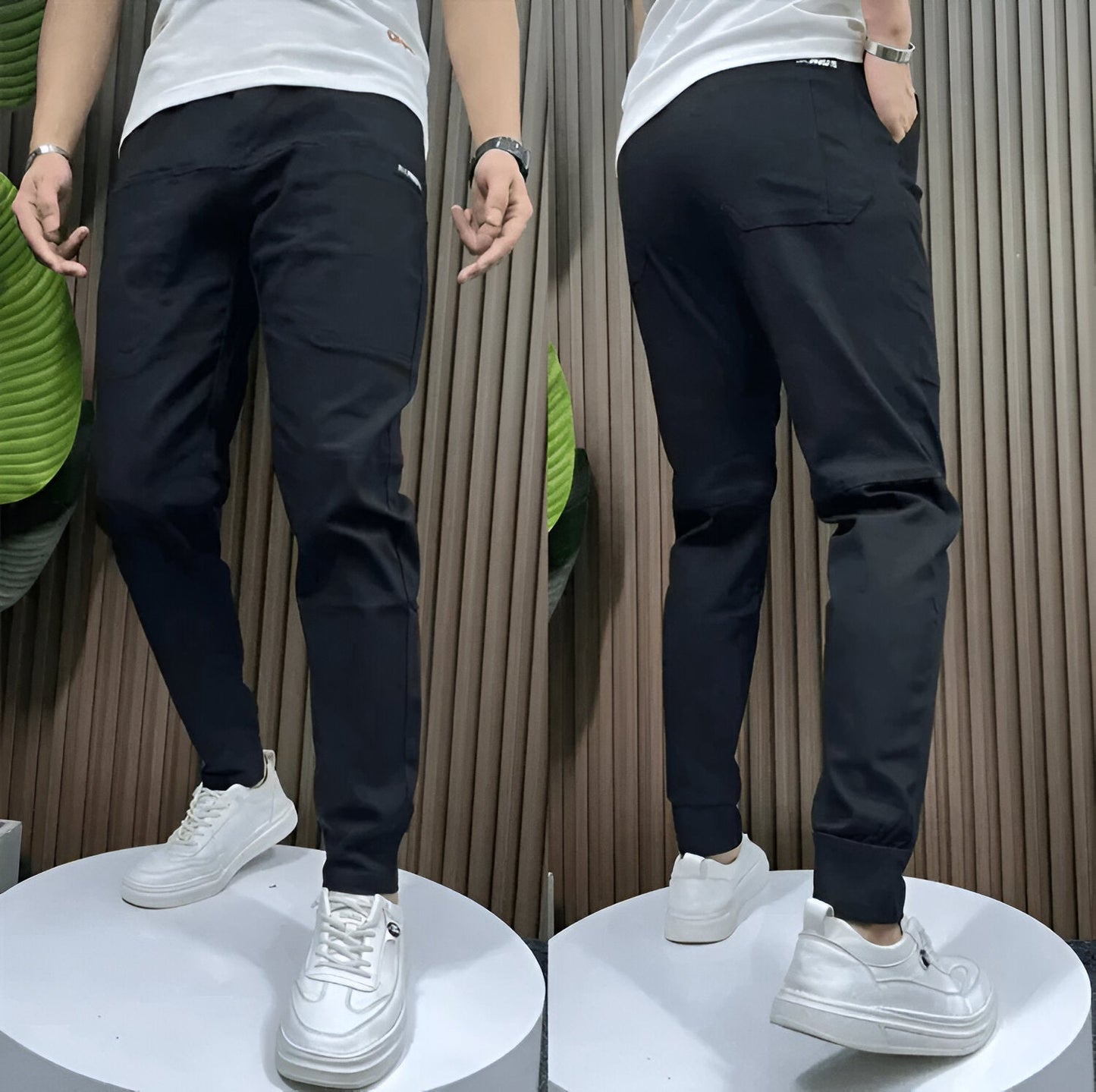 Slim fit chinos with elastic cuffs