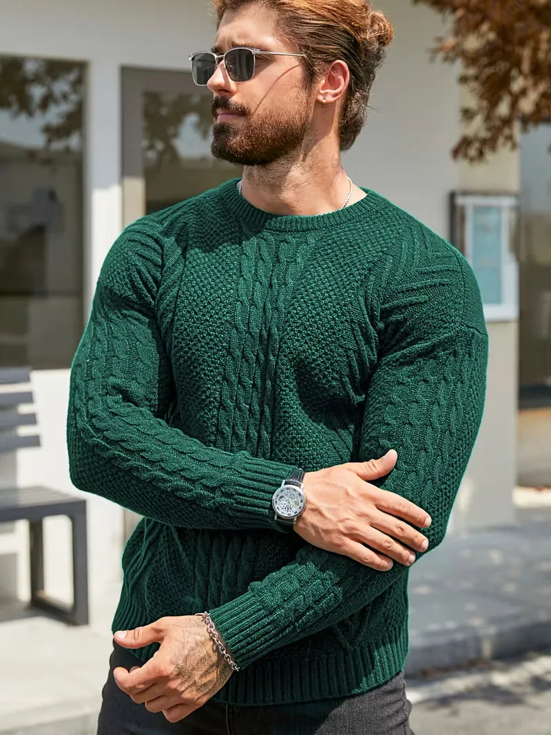 Slim fit crew neck jumper with cable pattern