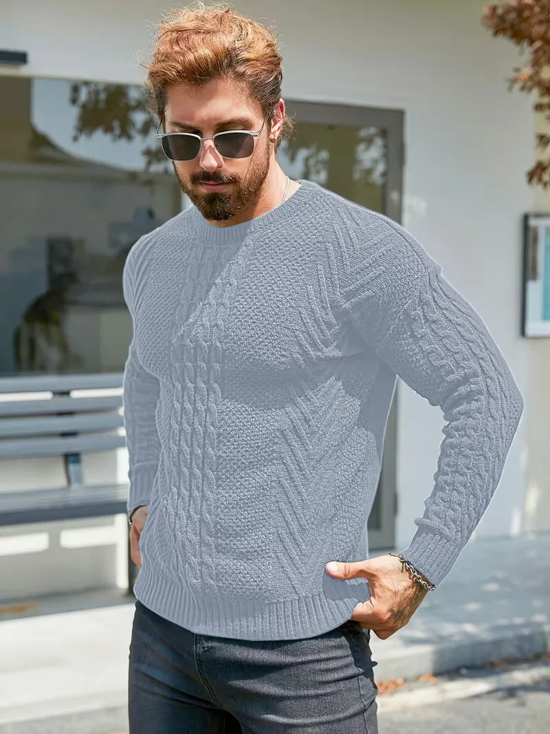 Slim fit crew neck jumper with cable pattern