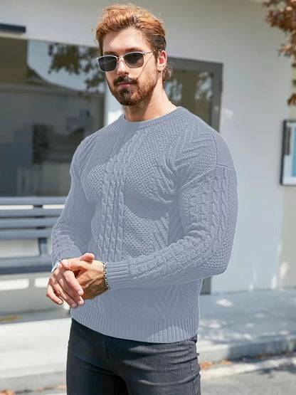 Slim fit crew neck jumper with cable pattern