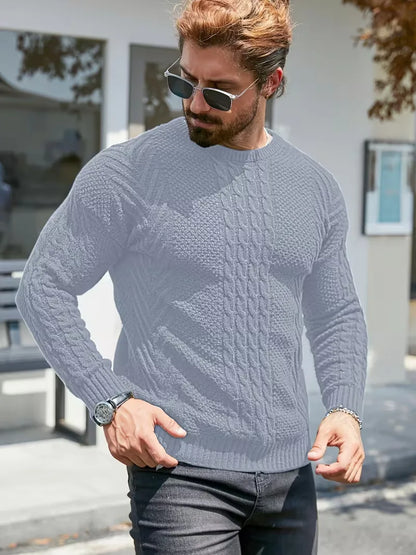 Slim fit crew neck jumper with cable pattern