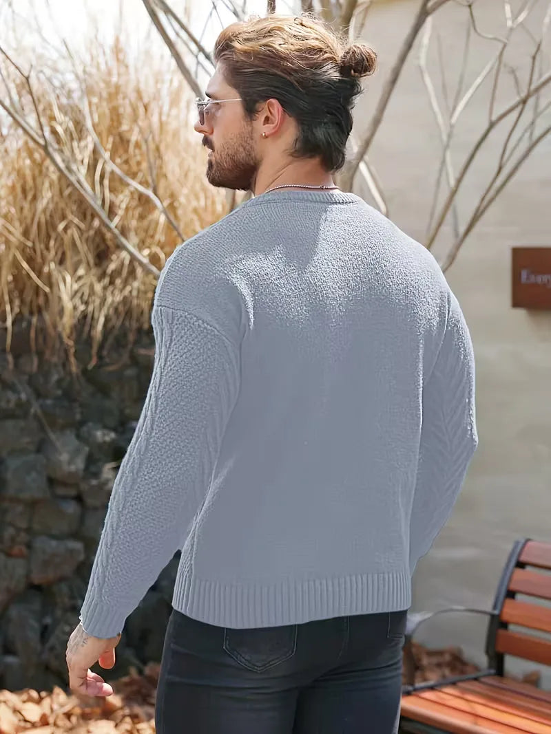 Slim fit crew neck jumper with cable pattern