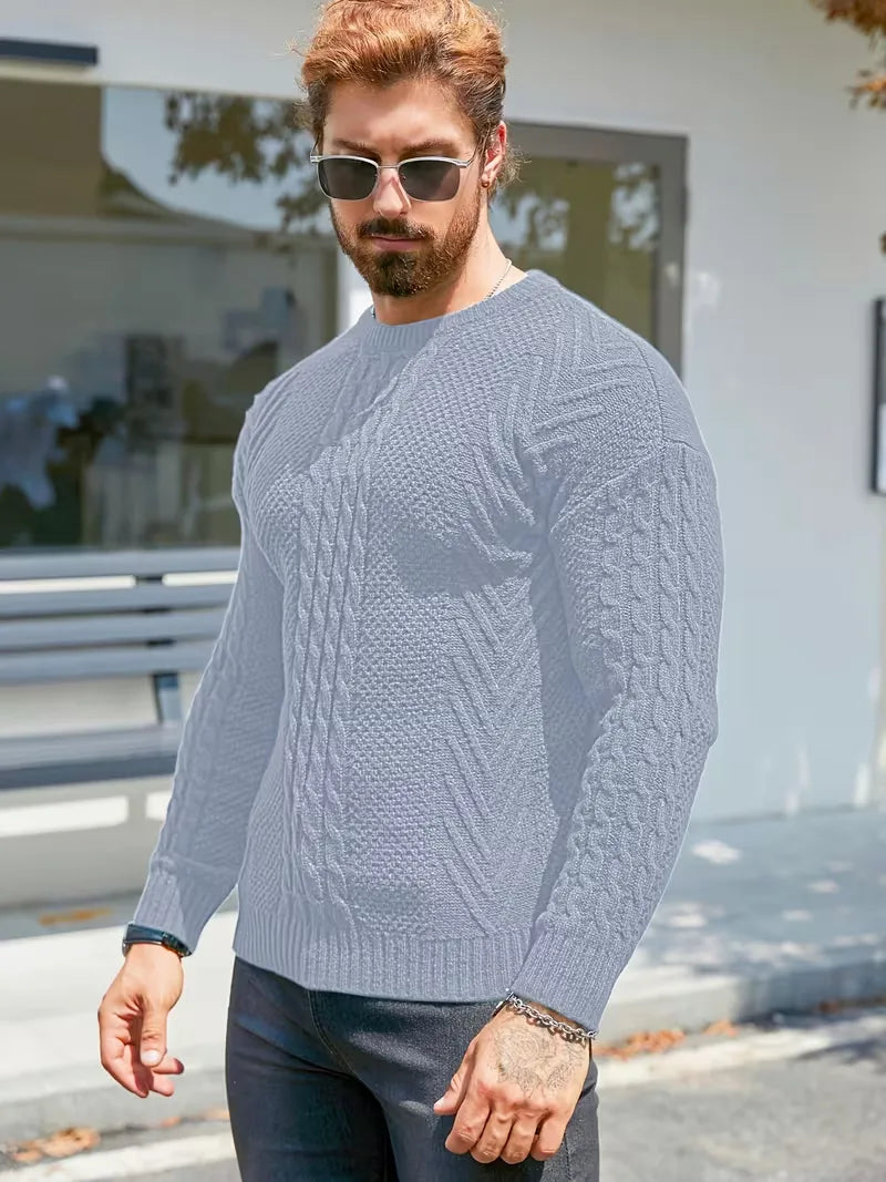 Slim fit crew neck jumper with cable pattern