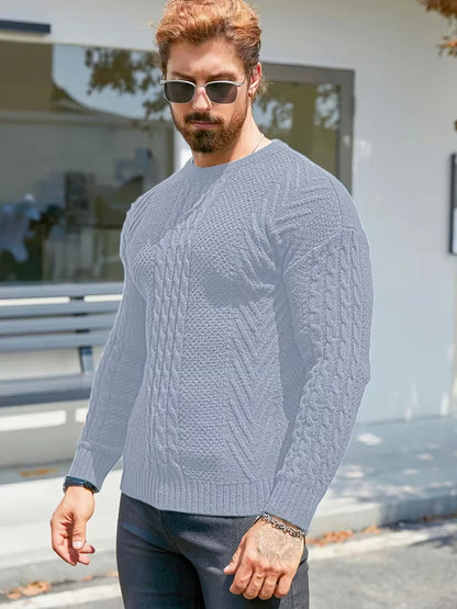 Slim fit crew neck jumper with cable pattern