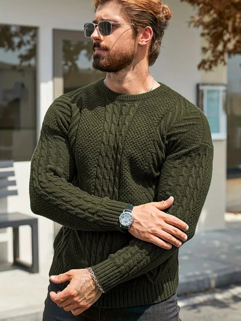 Slim fit crew neck jumper with cable pattern