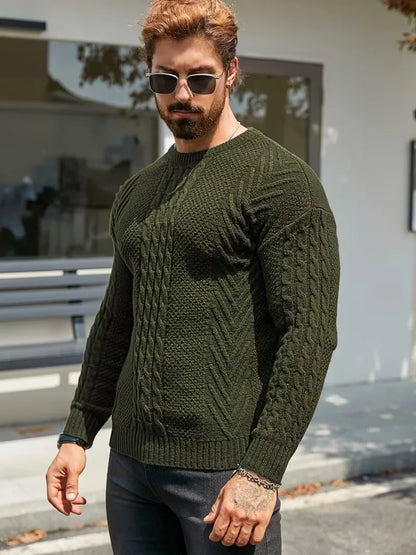 Slim fit crew neck jumper with cable pattern