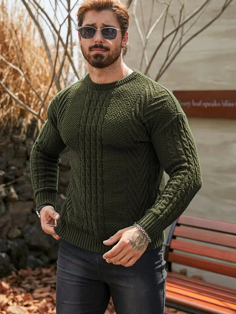 Slim fit crew neck jumper with cable pattern