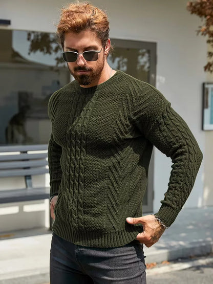 Slim fit crew neck jumper with cable pattern
