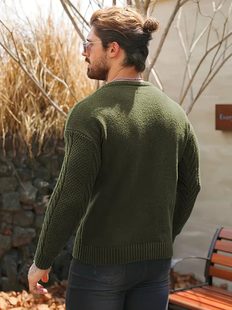 Slim fit crew neck jumper with cable pattern