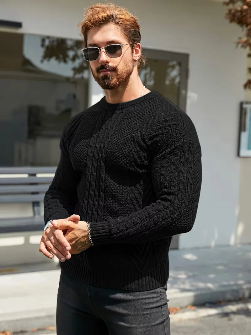 Slim fit crew neck jumper with cable pattern