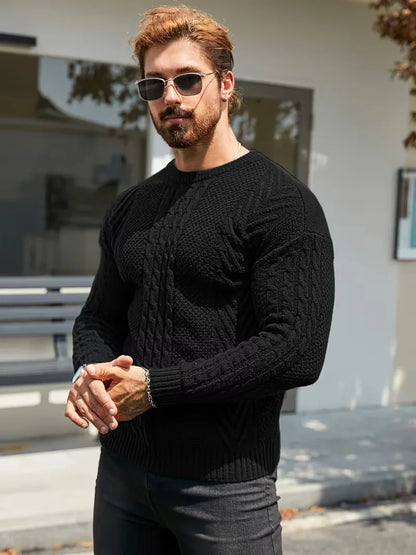 Slim fit crew neck jumper with cable pattern