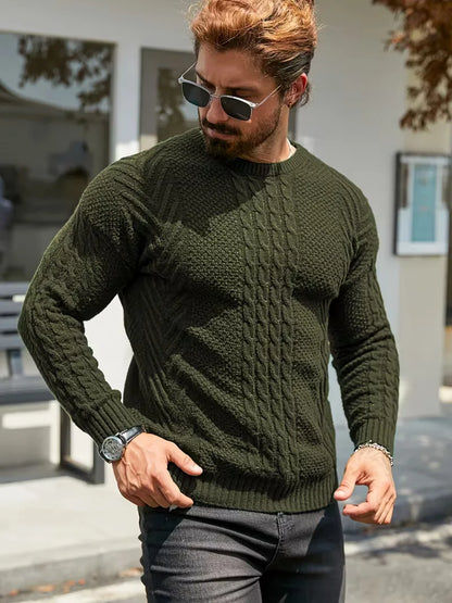 Slim fit crew neck jumper with cable pattern