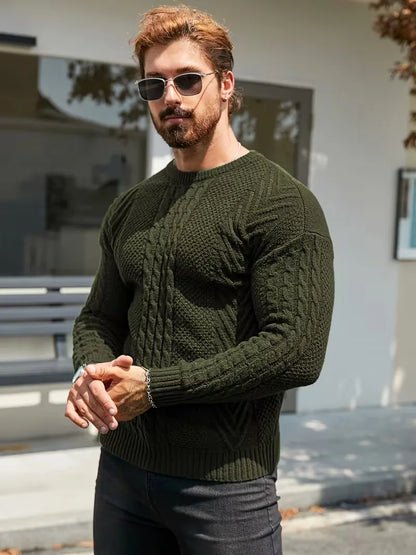 Slim fit crew neck jumper with cable pattern
