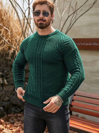Slim fit crew neck jumper with cable pattern