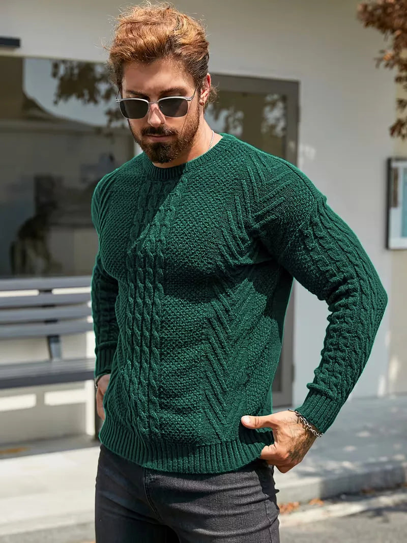 Slim fit crew neck jumper with cable pattern