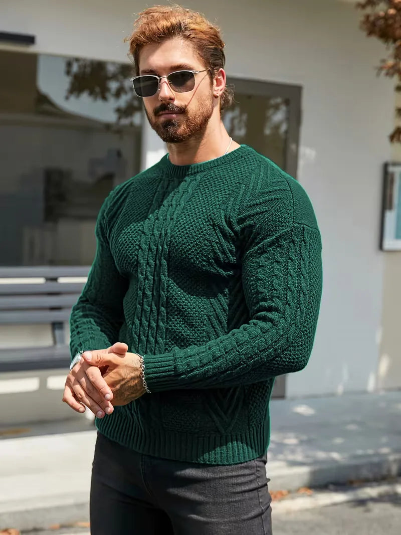 Slim fit crew neck jumper with cable pattern
