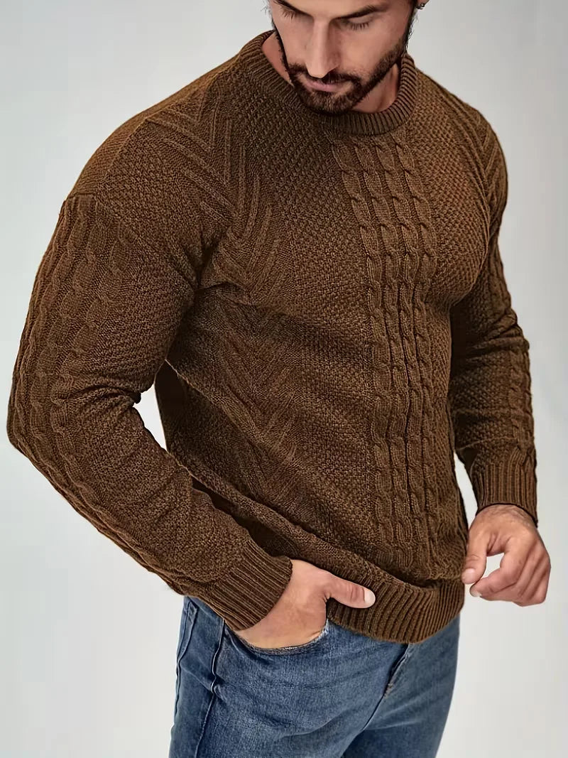 Slim fit crew neck jumper with cable pattern