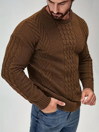 Slim fit crew neck jumper with cable pattern