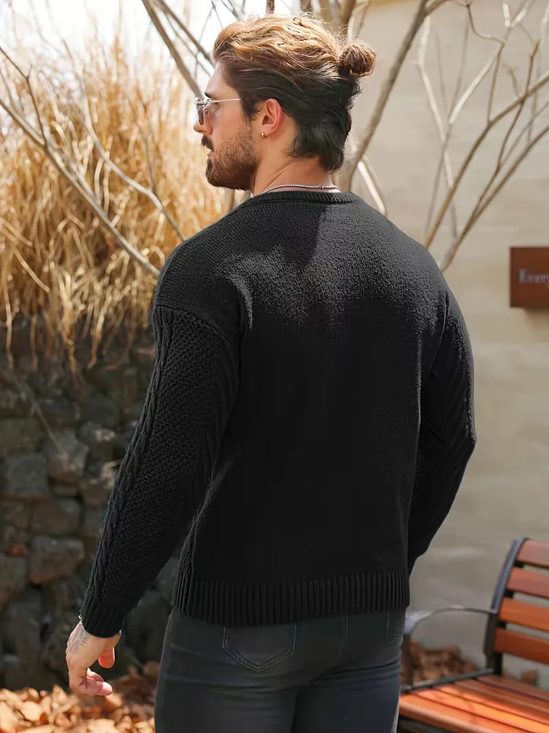 Slim fit crew neck jumper with cable pattern