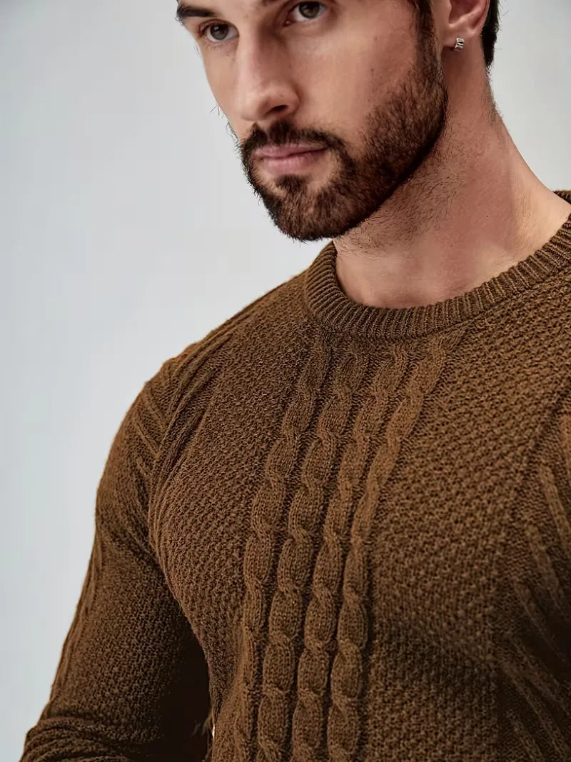 Slim fit crew neck jumper with cable pattern