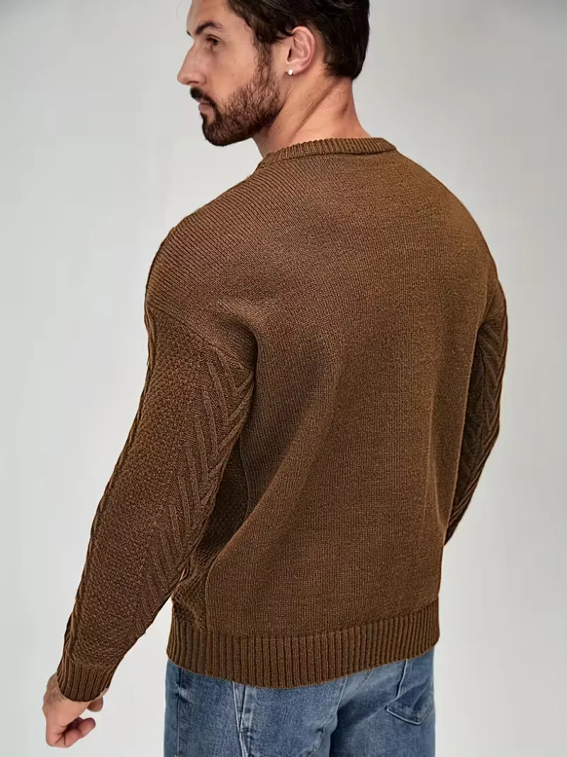 Slim fit crew neck jumper with cable pattern