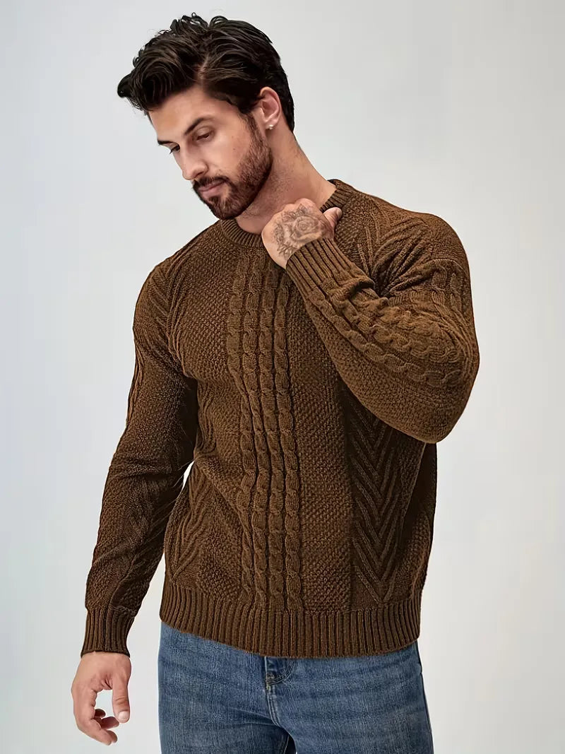 Slim fit crew neck jumper with cable pattern