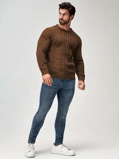 Slim fit crew neck jumper with cable pattern