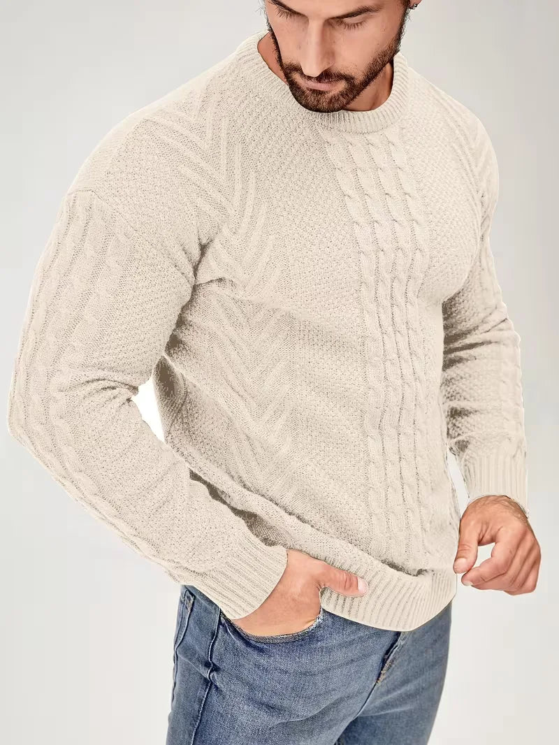 Slim fit crew neck jumper with cable pattern