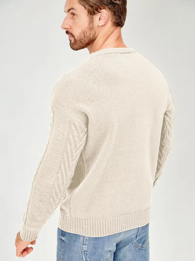 Slim fit crew neck jumper with cable pattern