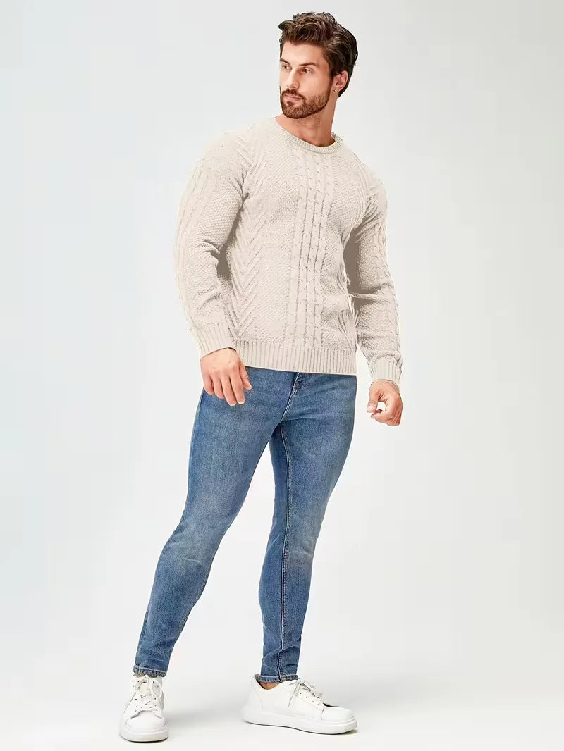 Slim fit crew neck jumper with cable pattern