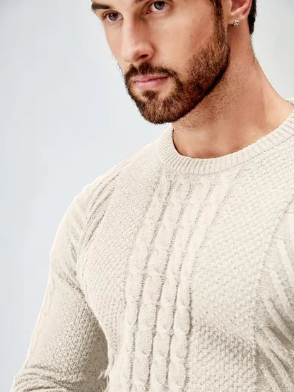 Slim fit crew neck jumper with cable pattern