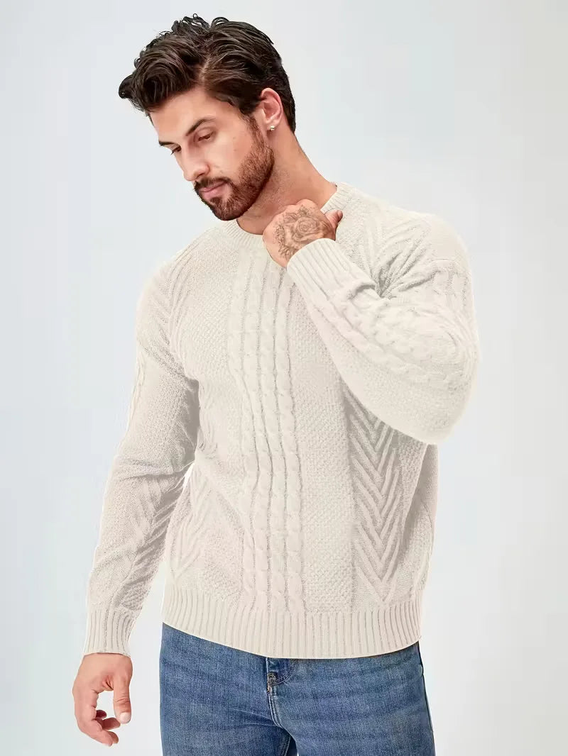 Slim fit crew neck jumper with cable pattern