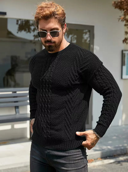 Slim fit crew neck jumper with cable pattern