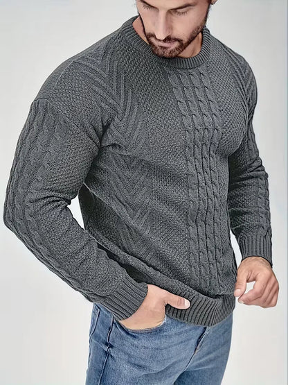 Slim fit crew neck jumper with cable pattern