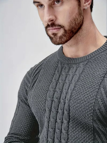 Slim fit crew neck jumper with cable pattern