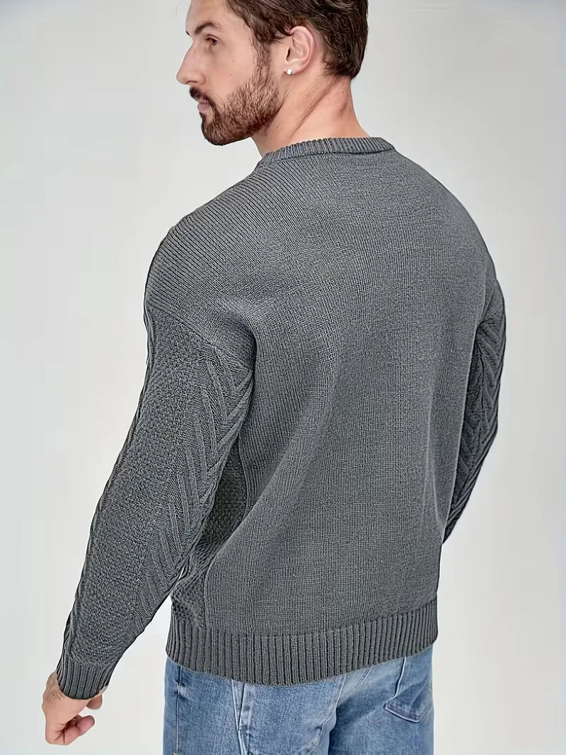 Slim fit crew neck jumper with cable pattern