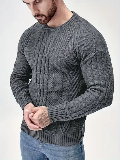 Slim fit crew neck jumper with cable pattern