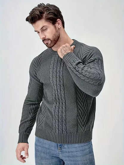 Slim fit crew neck jumper with cable pattern