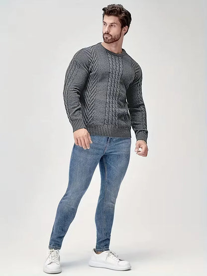 Slim fit crew neck jumper with cable pattern