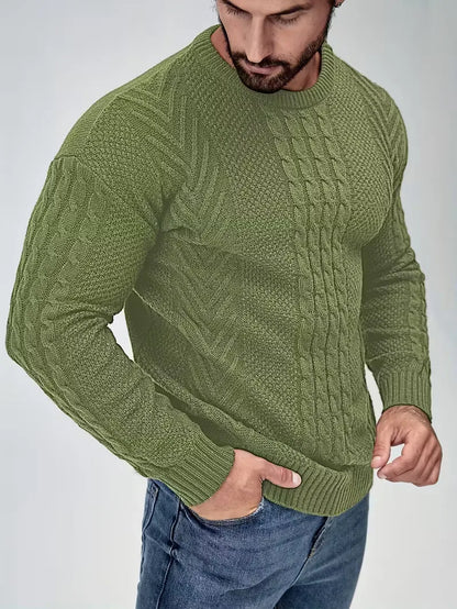 Slim fit crew neck jumper with cable pattern