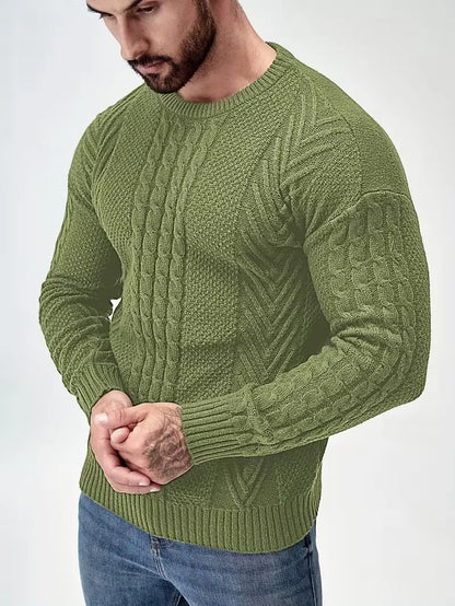 Slim fit crew neck jumper with cable pattern