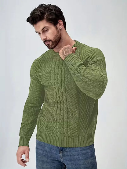 Slim fit crew neck jumper with cable pattern